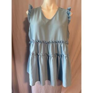 SHEIN Women's Blue Ruffle Sleeve Babydoll Top